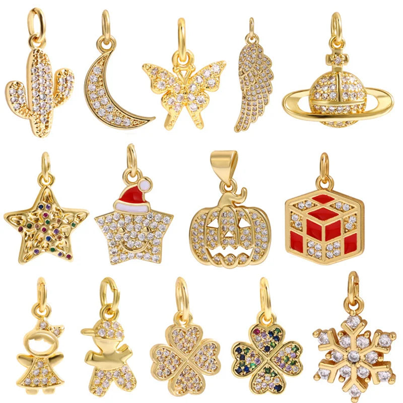 Women Factory Wholesale Gold Color Brass  Zircon Star Moon Charms Designer Pendant Necklace Bracelet  Diy Jewelry Accessories