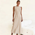 New Y2K Cross-Border Design Vintage European American Style A-Line Dress French-Style Floor-Length Knitted Long Sleeveless Dress