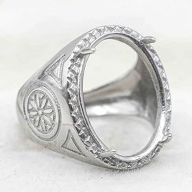 Sterling Silver 14*19mm Semi Mount Men's Ring Frame Empty Blank Claw Setting S925 Base Holder Without Center Stone for DIY Inlay