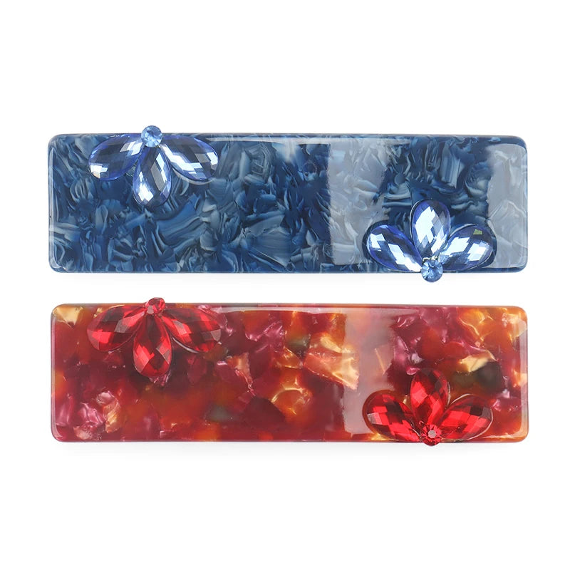 Hot Selling Rectangular Hair Barrette Clips with Crystal Acetate Material French Barrette Hair Clips for Women