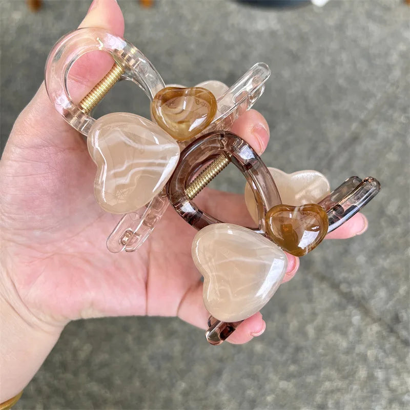 Hot Sale Creative Korean Style Double-Sided Heart Bow Hair Clip High Quality Jelly Colored Acrylic Custom Options Plastic