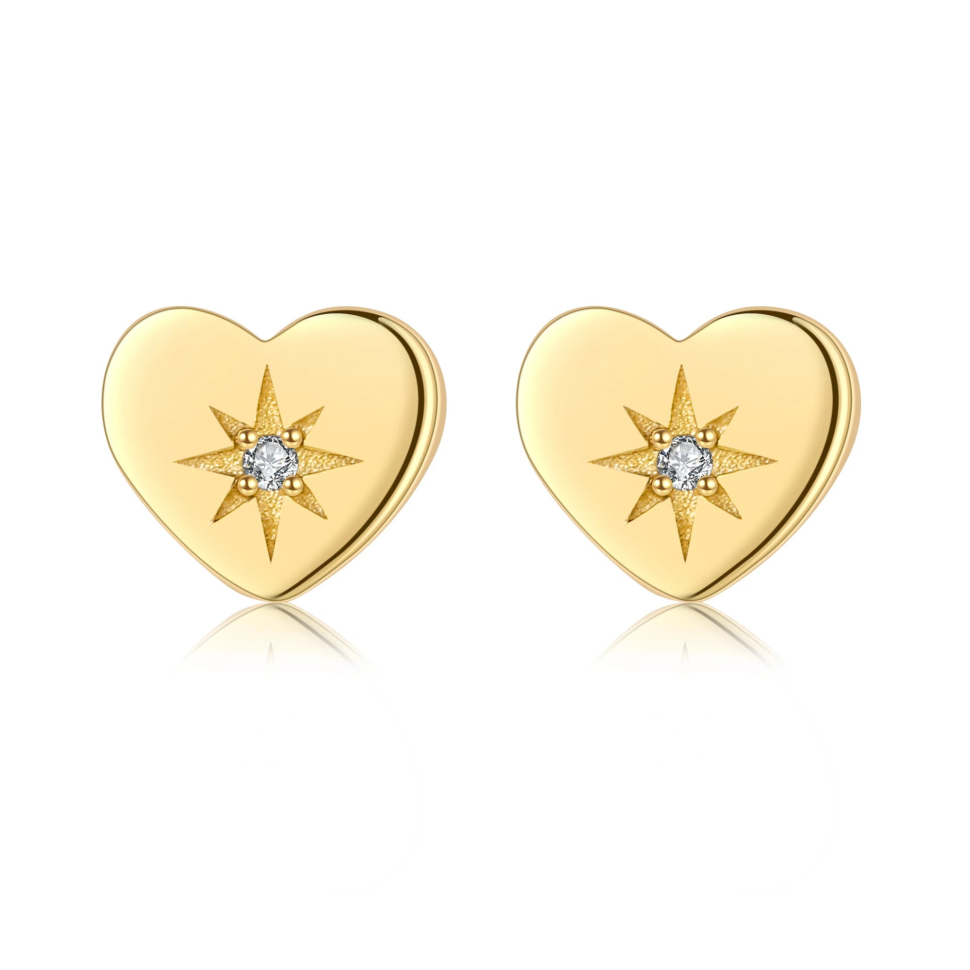 Unique Design Trendy Simple Heart Stud Earrings Inlaid Sparkling Zircon Brass 18K Gold Plated Women's Wedding Gift Party