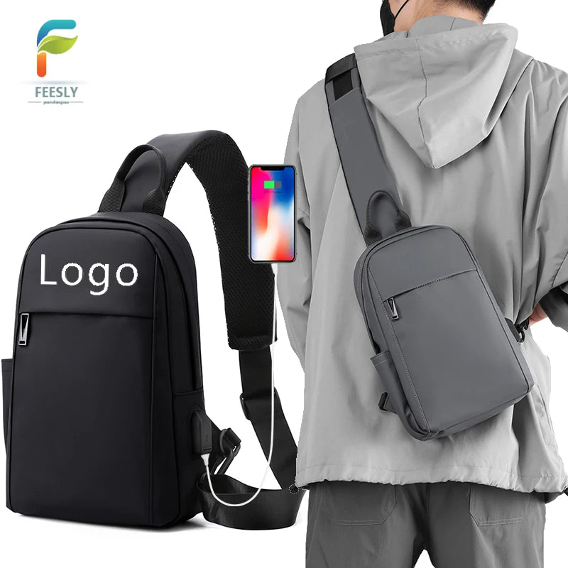 2024 Factory New Shoulder Backpack Sling Chest Bag Crossbody Bag with Usb Charging Fashion Mini Small Chest Bags for Men