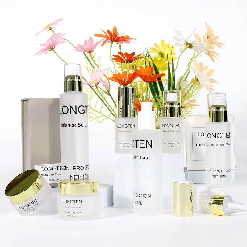 Luxury Skincare Packaging Set 50ml 30ml 120ml Round Frosted Cream Cosmetic Glass Jar Perfume Lotion Pump Glass Bottle with Lid