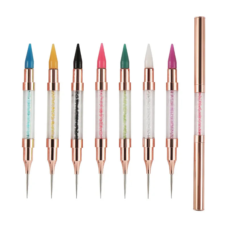 New Double-head Wax Ended Nail Dotting Tool Brush Nail Art DIY Decoration Tool Rhinestone Handle With Lid