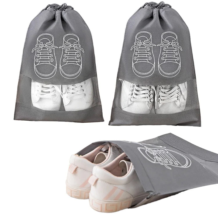 Classic Dust-Proof Drawstring Non-Woven Storage Bag for Travel Wardrobe Shoes Fabric Cover Shoe Storage Pouch Travel Organizer