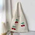 2024 Summer New Style Mesh Hollow Out Cute Cherry Pattern Crochet Bags Knitted Women's Tote Bags