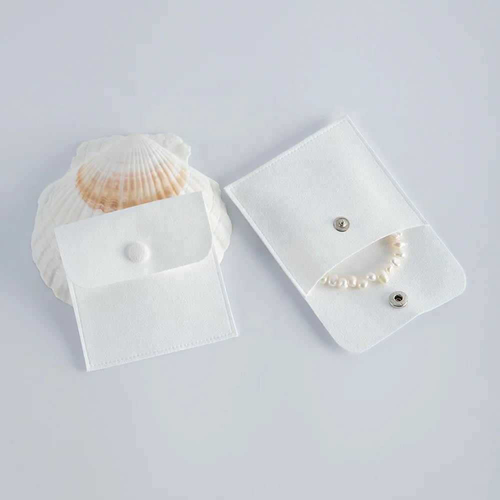 8x8 cm White Microfiber Fabric Jewelry Container Unique Small Storage Pouch Button for Bracelet Earrings Sachetto-Gift Packaging