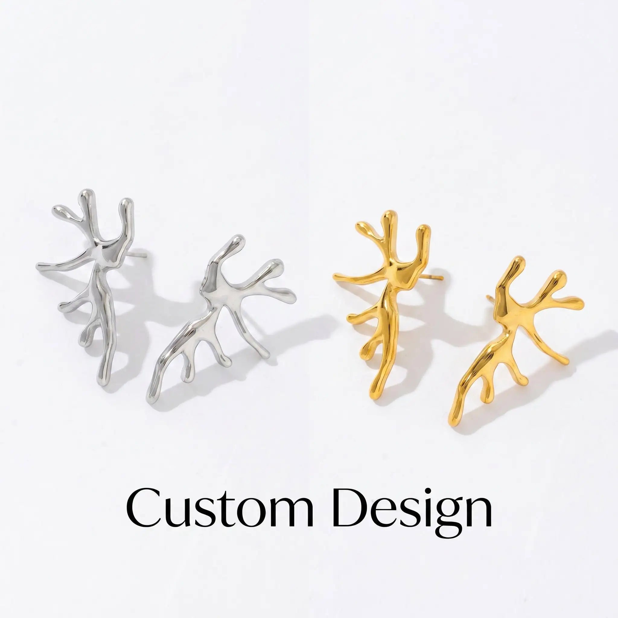 Fashionable Cute Simple Women Stainless Steel Jewelry Silver Color Christmas Antler Animal Stud Earrings