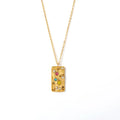 Non Tarnish Stainless Steel Gold Plated Charm Necklaces Colorful Zircon Hammered Texture Square Pendant Necklace for Women