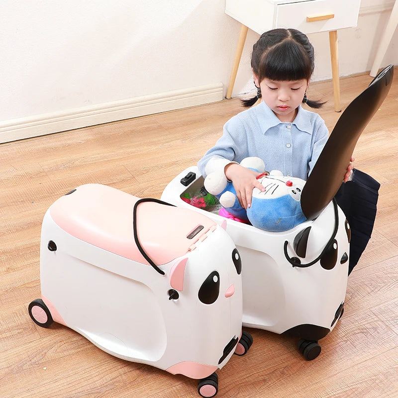 PP Panda Design Unisex Kids Spinner Trolley Suitcase 21 Inch Carry-On Luggage with Lock and Ride-On Feature