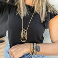 Fashion Jewelry Gemstone Druzy Charm Necklaces Stainless Steel Multiple Tassel Chain Layered Necklace Women