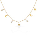 Chris April in Stock Pvd Gold Plated 316L Stainless Steel Moon and Star Freshwater Pearls Charm Necklace for Women