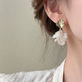 French Vintage Shell Charm Flower Pendant 925 Silver Needle Holiday Earrings Summer Ear Stud