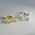 Trendy Simple Star Ear Bone Piercing Screw Bead Stud Earrings 18K Gold & 925 Sterling Silver Geometric Pattern for Women's Gift