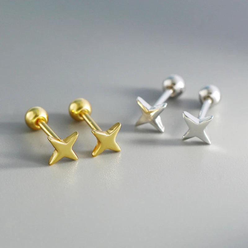 Trendy Simple Star Ear Bone Piercing Screw Bead Stud Earrings 18K Gold & 925 Sterling Silver Geometric Pattern for Women's Gift