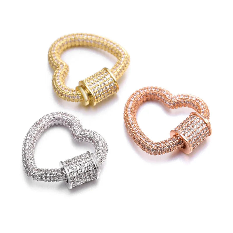 Heart Shape CZ Clasp Charm Delicate Zircon Micro Pave Charm Fashion Jewelry Component Metal Heavy Industry Use Wholesale