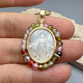 Wholesale Custom Zircon Beads Mother of Pearl Nacre Shell Oval Medal Virgin Mary Pendants Charms for Jewelry Making Necklace