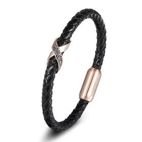 Stylish Plain Designer Couple Cuff Bracelet Punk Stainless Steel Crystal Infinity Rope Leather Bracelet Fashion Jewelry OT-278