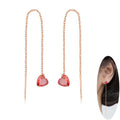 Trendy Rose Gold Plated 925 Sterling Silver Red Heart Threader Earrings CZ Thread Dangle Long Tassel Chain Pull Through Earring