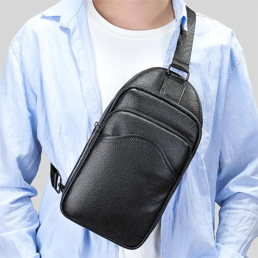 Marrant Casual Men Chest Bag Sports Single Shoulder Crossbody Daypack Waterproof Leather Sling Bag Genuine Leather Chest Bag