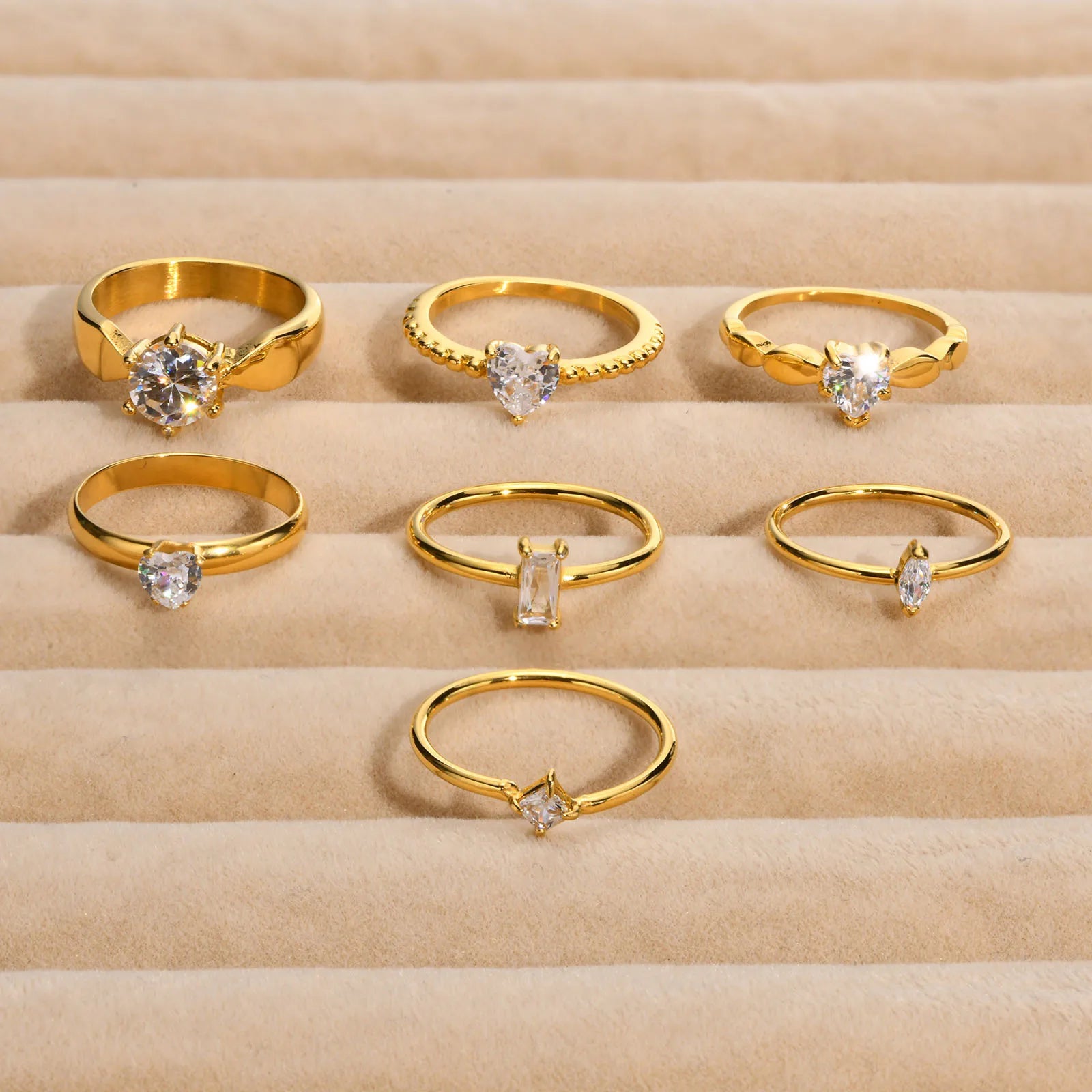 Minimalist Non Tarnish Jewelry 18k Gold Plated Ring Square Zircon Stainless Steel Rings for Women