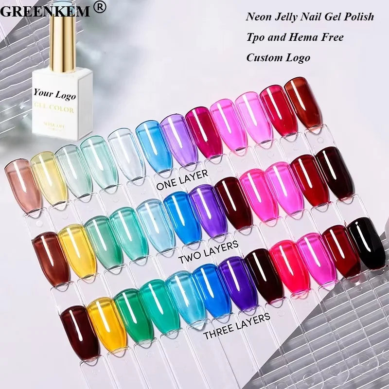 New 12 Colors Neon Jelly Nail Gel Polish Custom Private Label Jelly Gel Nail Polish 15ml Ice Translucent UV Nail Art Gel