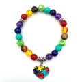 Autism Puzzle 7 Chakra Beads Elastic Bracelet Silver Gold Plated Zinc Alloy Amethyst Rainbow Autism Awareness Jewelry Gift