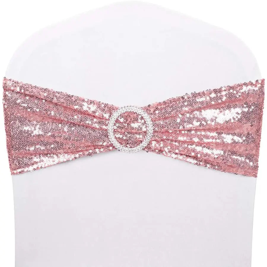 New Fancy Luxury Sequin Wedding Chair Cover Sash Rose Gold pink Chair Sash