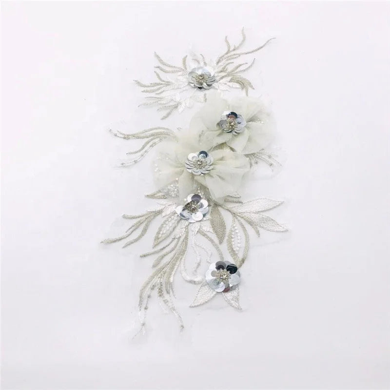 Popular Embroidered Ivory Puffed 3d Applique Lace Patches for Clothing LT2394A