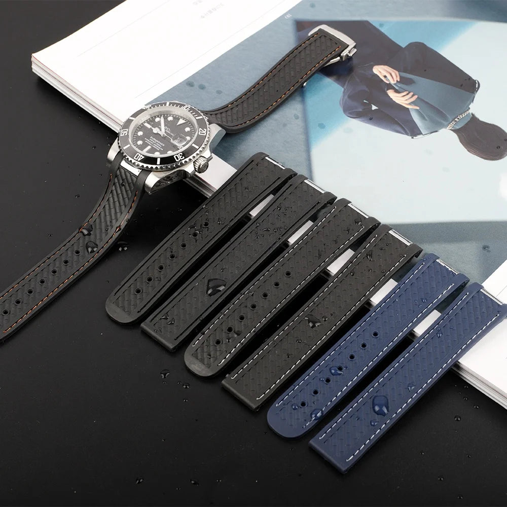 New Curved Interfaces Silicone Watch Band Waterproof and Sweatproof Rubber Strap With Stainless Steel Buckle 20 mm