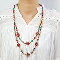 New Bohemian Natural Stone Ethnic Style Women's Necklace Hand Woven Rope 2 Layer Multicolore Agate Adjustable Necklace