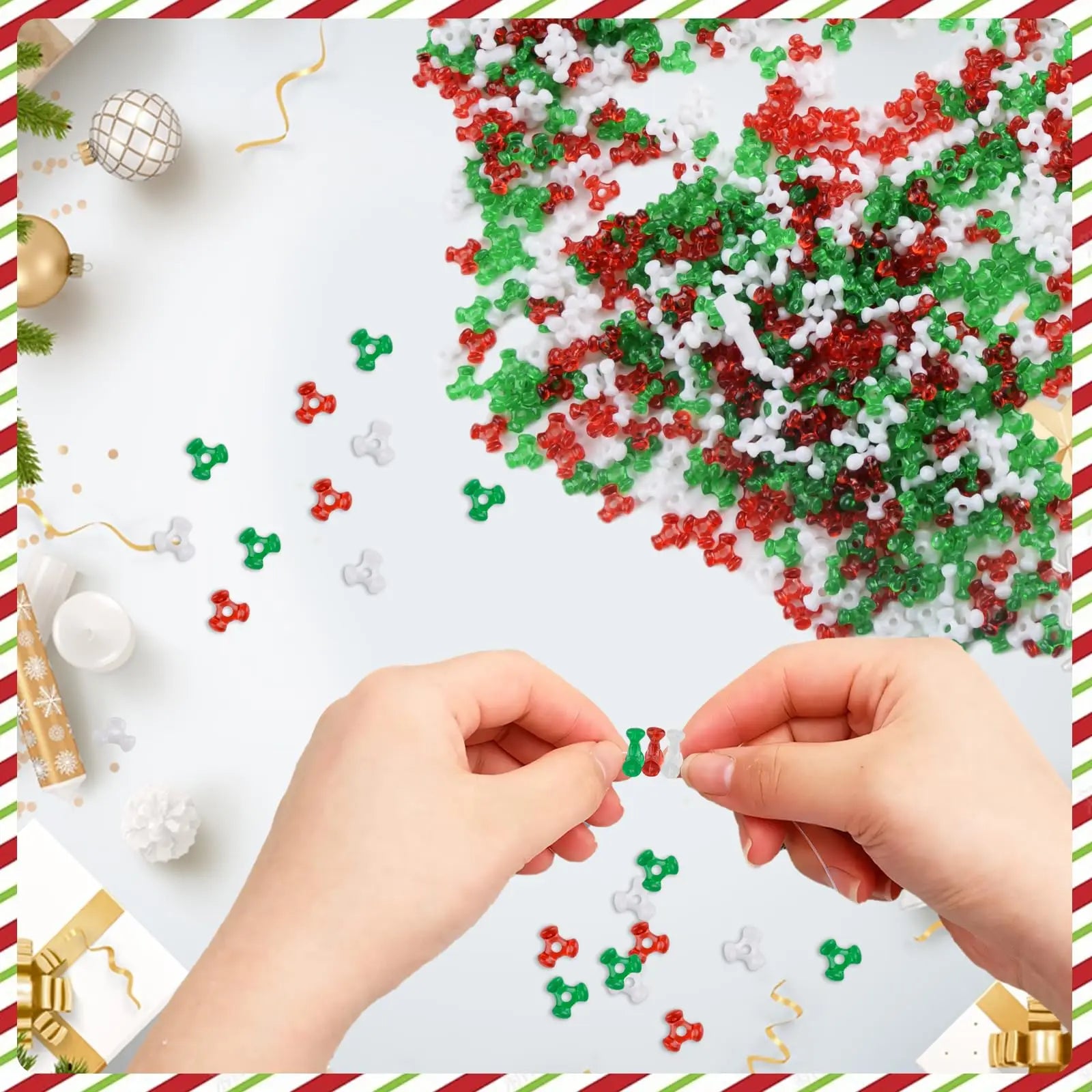 Red Green Plastic Tri Beads for Crafting DIY Christmas Ornaments Wreath Candy Cane Xmas Holiday Tree Beads Bead Assortments"