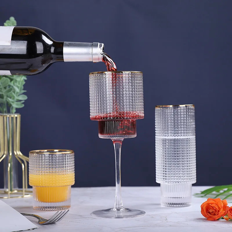Wholesale Transparent Embossed Red Wine Glass Goblet