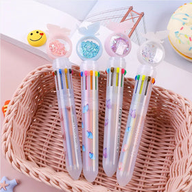 Students Stationery Creative Cute Sequin Transparent Multi Color 10 in 1 Ball Pen for School