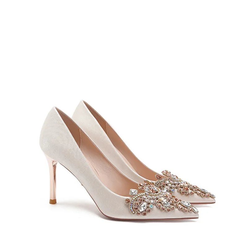 Custom Logo Women Luxury High Heels Shoes Point Toe Gold Stiletto Heel Ladies Wedding Heels for Bride Shoes