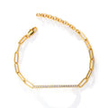 Hip Hop Minimalist bar Paper Clips Psj Brass Rhodium 18k Gold Plated Cubic Zirconia Adjustable Chain Link Bracelets for Women