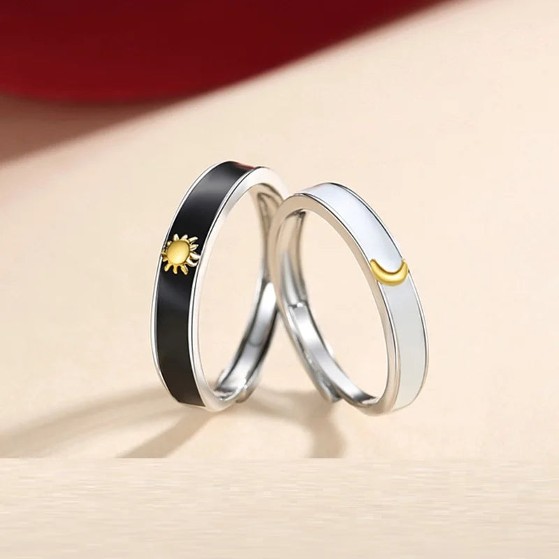 2022 Wholesale Couple Rings Set Lovers Romantic Open Copper Men Women Sun and Moon Wedding Adjustable Ring for Woman