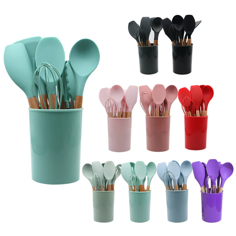 HOMEDEC Over 20 Pieces Eco-friendly Non-stick Wooden Handle Silicone Kitchen Utensil Set