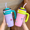Large Capacity Thermal Insulated Mug Portable Outdoor Car Tumblers Coffee Cup Water Drinking Bottle With Handle and Straw