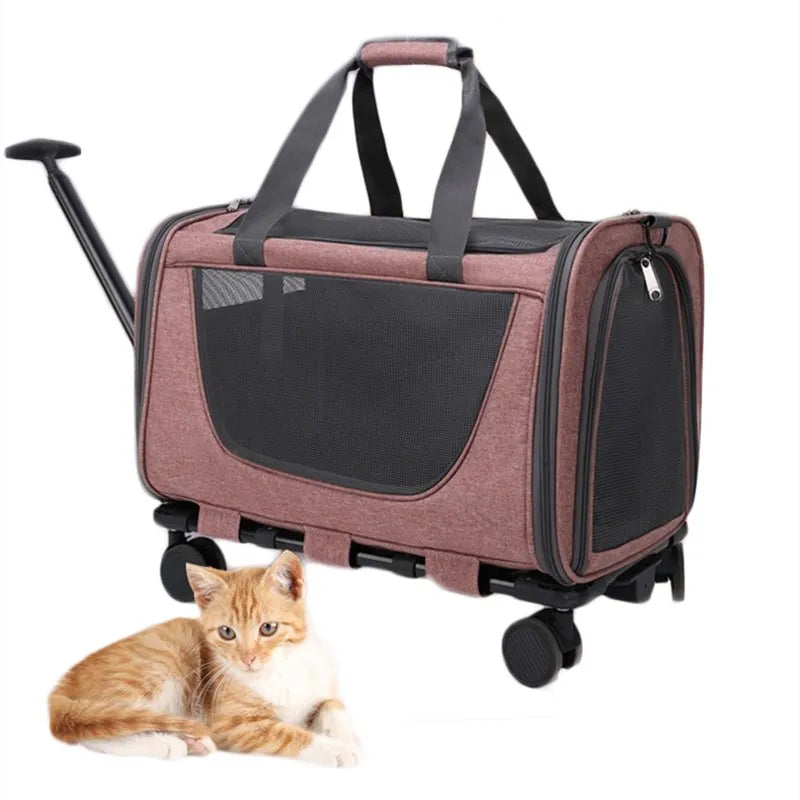 Airline Approved Pet Carrier for Cats Dogs Rolling Wheels Telescopic Handle Oxford Material Zipper Closure Breathable Stroller