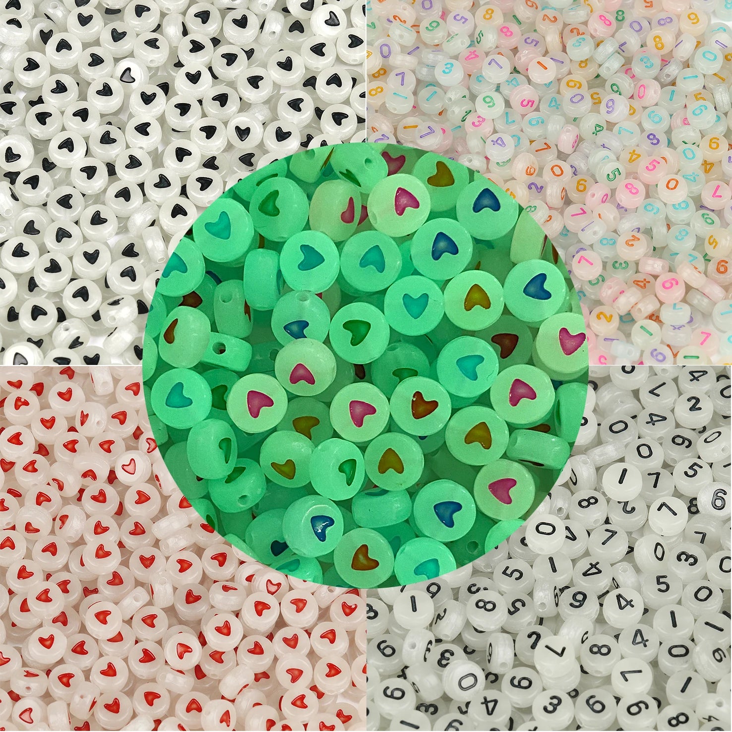 Wholesale Kuoyu 4*7mm Plastic & Acrylic Luminous English Alphabet Beads Heart Glow Dark for Jewelry Making DIY (100 Pcs/bag)