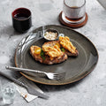 Eco-Friendly Ceramic Fambe Dinnerware Round Flat Blue Glazed Shallow Plate for Dessert Salad Steak Triangle Restaurant Use