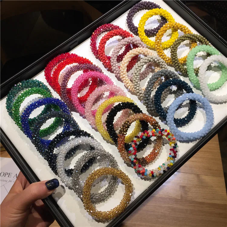 B-phne Hot Selling Shiny Crystal Hair Scrunchies Rhinestone Elastic Hairbands/bracelets Hair Ties for Girls Women