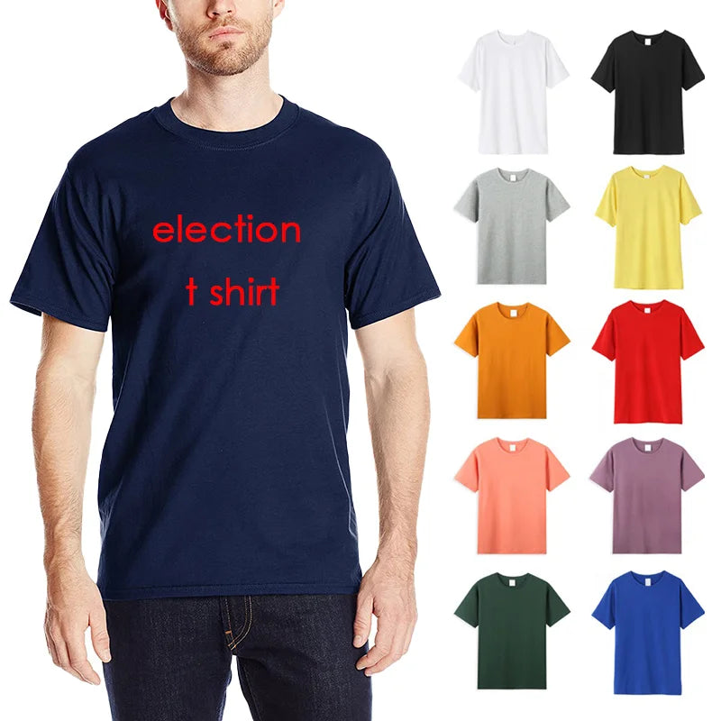 Bulk Cheap 100% Polyester Men's White T-Shirts Knitted Fabric Top Country Big Campaign Election Sublimation Blank T-Shirts