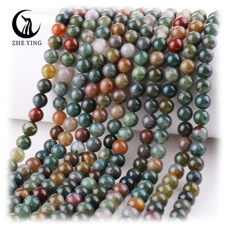 Zhe Ying 6/8/10mm Indian Agate Beads Bracelet Natural Stone Beads for Jewelry Making Natural Indian Agate Stone Beads
