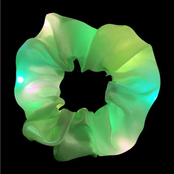 Unique LED Illuminate Glow Rainbow Polyester Party Hair Bands for Girls Big Green Rope Gift Accessory