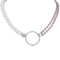 Personalized Hip-hop French Pink Zirconia Double Layer Circle Splicing Pearls Necklace