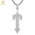 NUOYA New Design Sword of Justice Charm Pendant 18K Gold  Plated Brass Iced Out CZ Diamond Trident Pendant Hip Hop Rap Jewelry