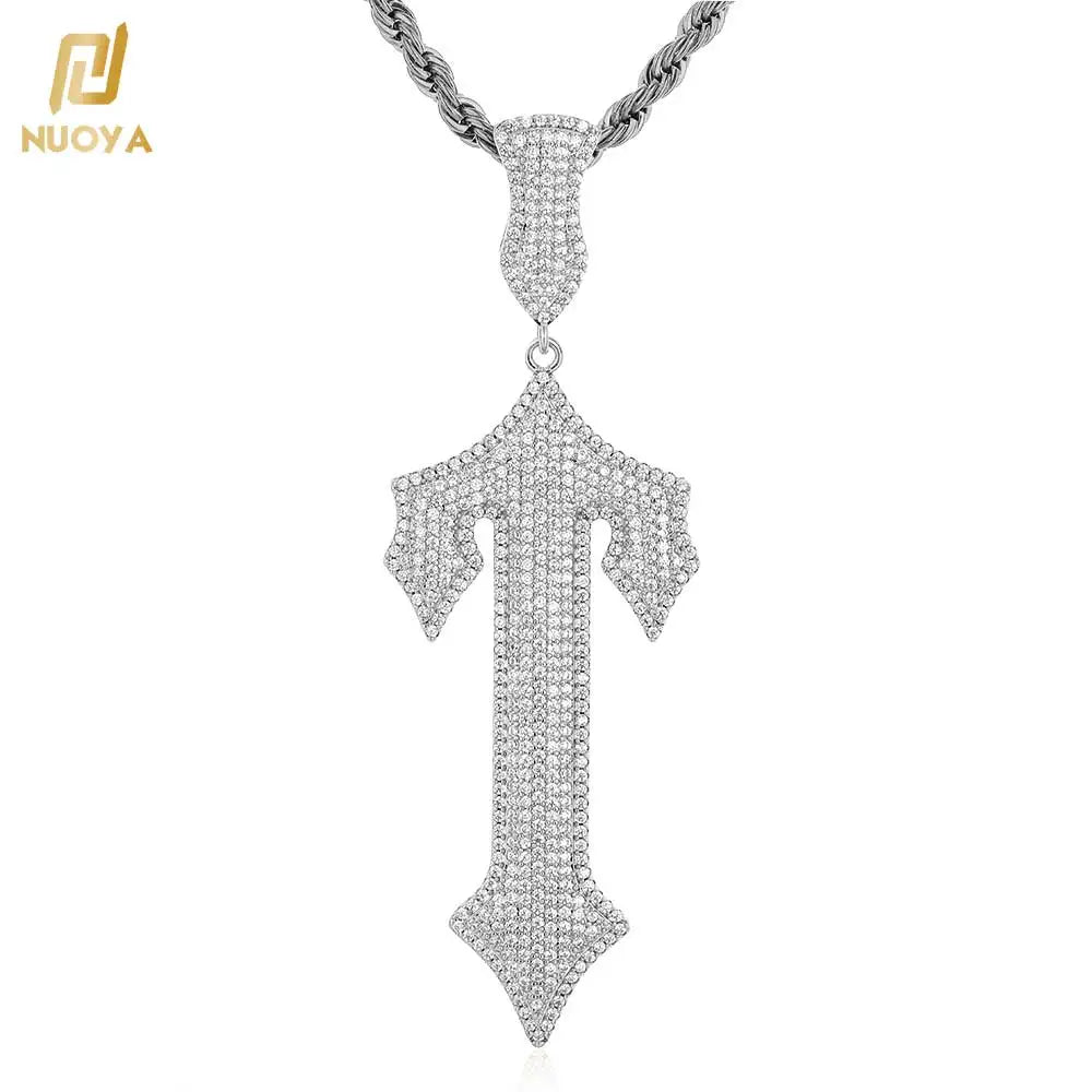 NUOYA New Design Sword of Justice Charm Pendant 18K Gold  Plated Brass Iced Out CZ Diamond Trident Pendant Hip Hop Rap Jewelry